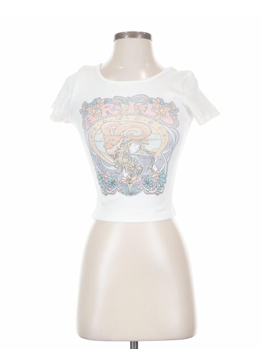 Daydreamer LA x Free People White Cropped Graphic Tee with Pastel Aries Art